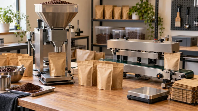 Compact coffee filler and band sealer for a small roastery
