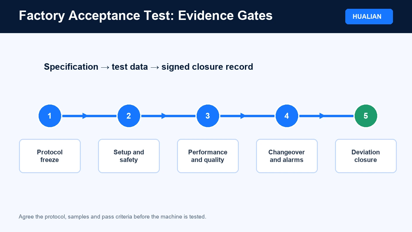 Food packaging machine FAT evidence checklist