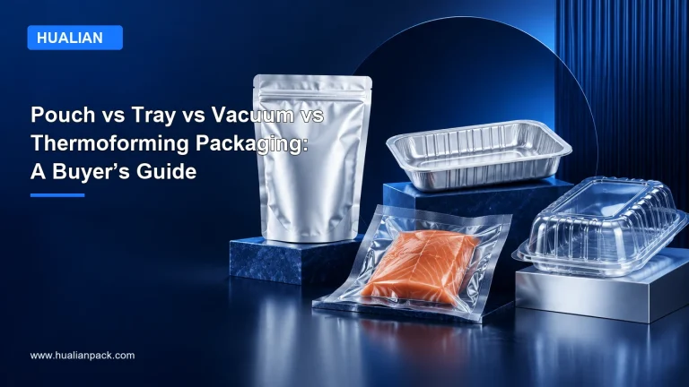 HUALIAN blog cover: Pouch vs Tray vs Vacuum vs Thermoforming Packaging: A Buyer’s Guide