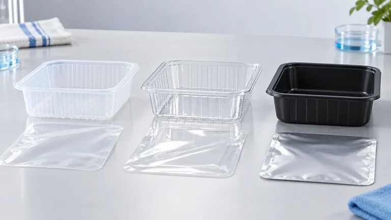 Three food tray constructions compared with lidding film samples