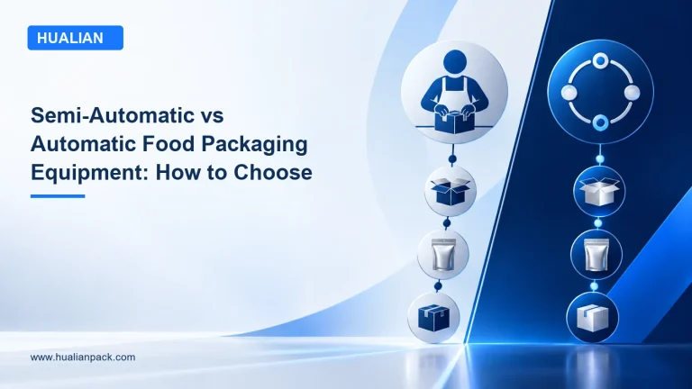 HUALIAN blog cover: Semi-Automatic vs Automatic Food Packaging Equipment: How to Choose