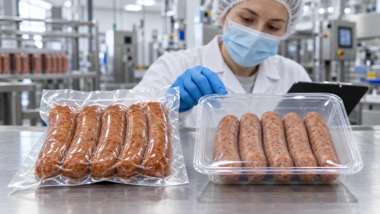 Vacuum-packed sausages compared with sausages in a MAP tray